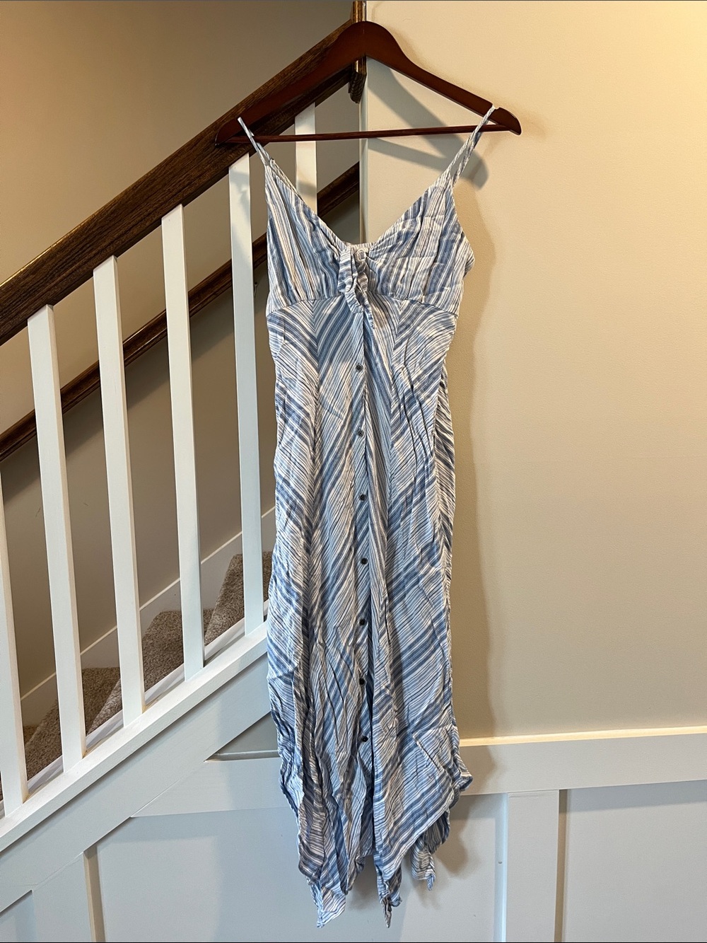 Xhilaration Blue & White Striped Midi Dress with Spaghetti Straps